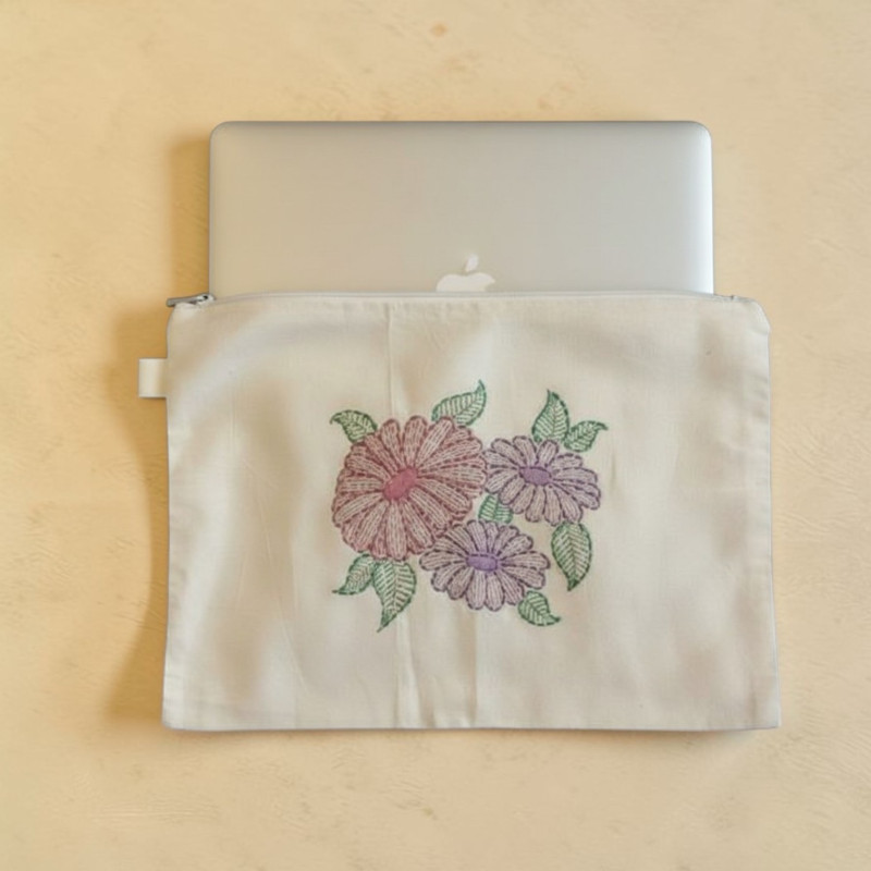 Eco-Friendly Jute Laptop Bag – Floral Design, Minimalist Style