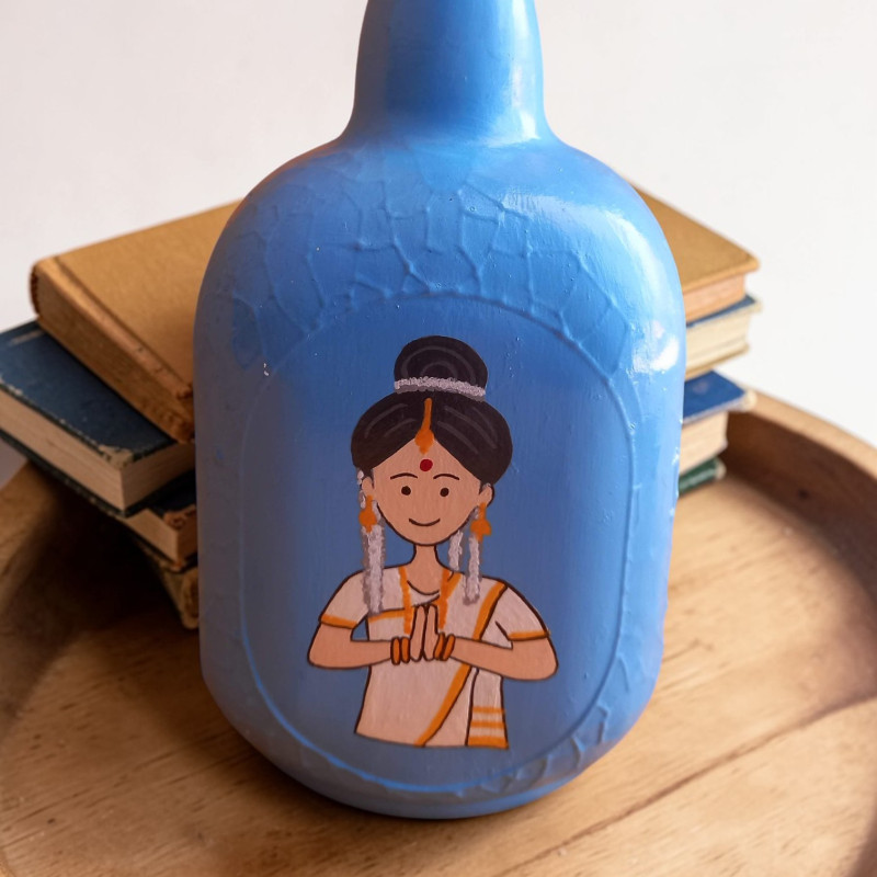 Traditional Namaste Hand-Painted Bottle Decor