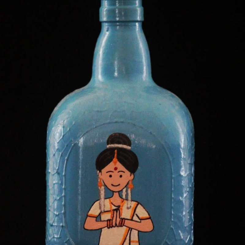 Traditional Namaste Hand-Painted Bottle Decor
