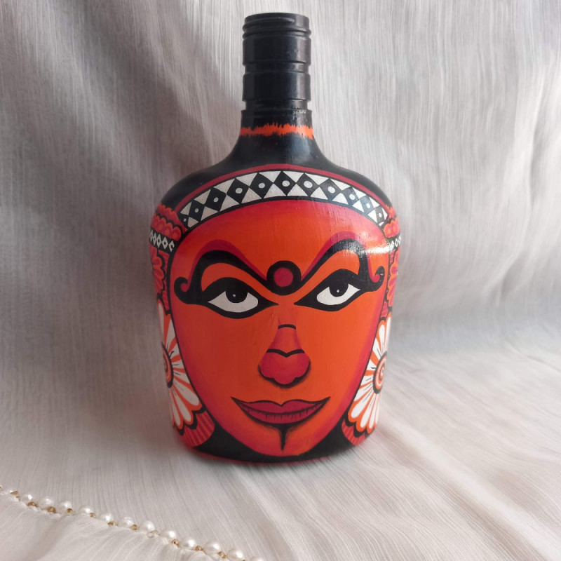 Hand-Painted Tribal Face Art Bottle