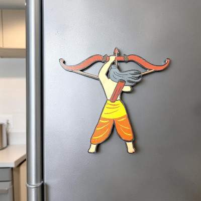 Lord Rama Bow & Arrow MDF Fridge Magnet – Orange Traditional Attire Decor