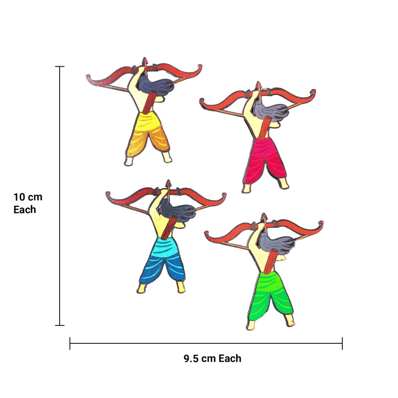 Lord Rama MDF Fridge Magnet Set (Pack of 4) – Multicolor Bow & Arrow Spiritual Decor