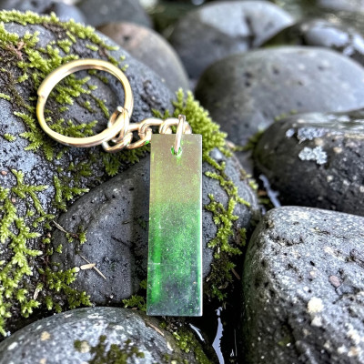 Handmade Resin Keychain Letter I | Green Shimmer Initial Gift