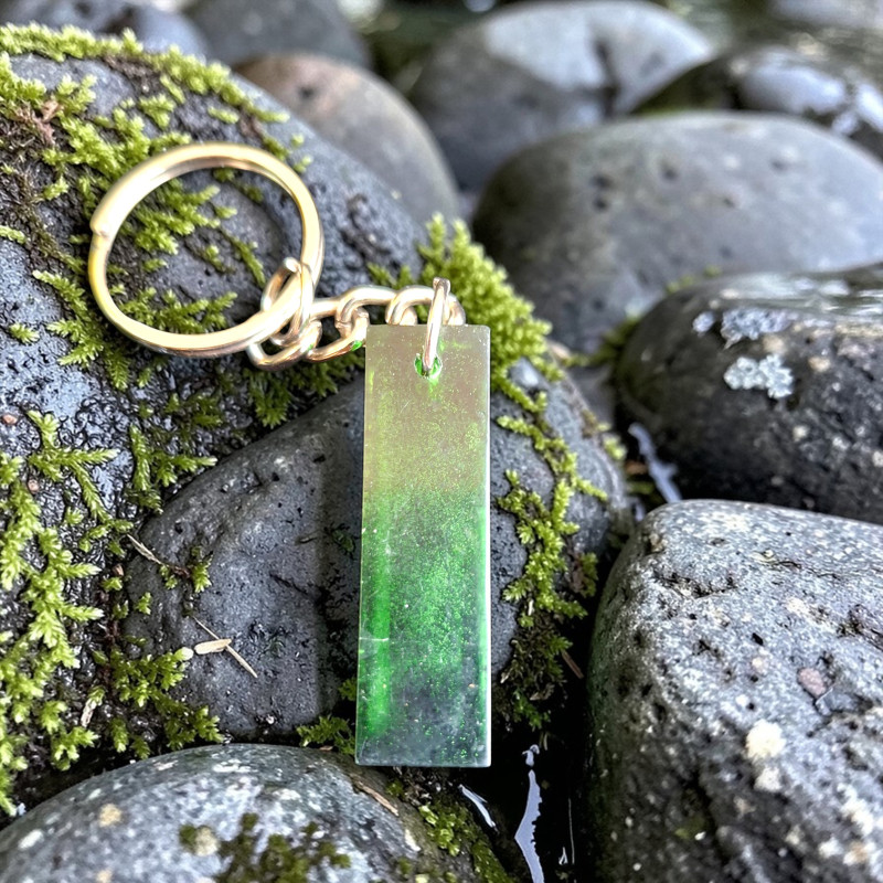 Handmade Resin Keychain Letter I | Green Shimmer Initial Gift