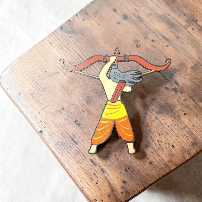 Lord Rama Bow & Arrow MDF Fridge Magnet – Orange Traditional Attire Decor
